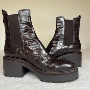 Sam Edelman Anderson Chelsea Platform Lug Croc Embossed Ankle Boots Brown 9.5